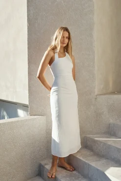 Cocktail Dresses|Date Night Dresses>Hello Molly Free Spirited Halter Maxi Dress White