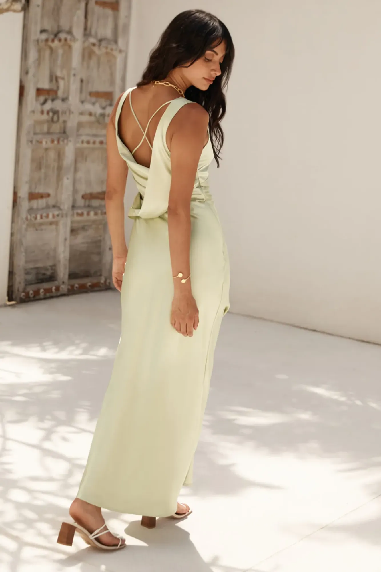 Wedding Guest Dresses|Formal Dresses>Hello Molly Freshen Up Satin Maxi Dress Green