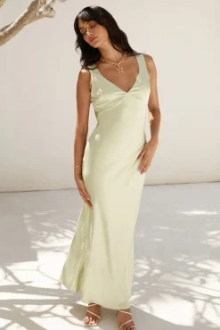 Wedding Guest Dresses|Formal Dresses>Hello Molly Freshen Up Satin Maxi Dress Green