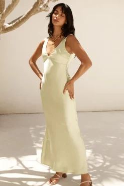 Wedding Guest Dresses|Formal Dresses>Hello Molly Freshen Up Satin Maxi Dress Green