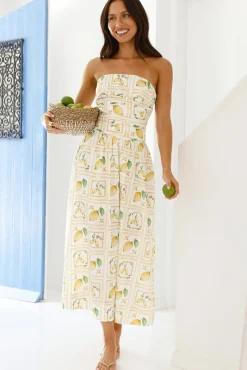 Cocktail Dresses|Spring Break Dresses>Hello Molly Fruitful Gardens Strapless Maxi Dress Yellow