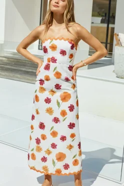 Spring Break Dresses|Brunch Dresses>Hello Molly Garden Girl Strapless Maxi Dress Orange