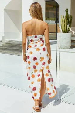 Spring Break Dresses|Brunch Dresses>Hello Molly Garden Girl Strapless Maxi Dress Orange