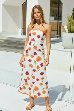 Spring Break Dresses|Brunch Dresses>Hello Molly Garden Girl Strapless Maxi Dress Orange