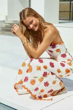 Spring Break Dresses|Brunch Dresses>Hello Molly Garden Girl Strapless Maxi Dress Orange