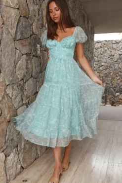 Vacation Dresses|Summer Dresses>Hello Molly Gardenia Midi Dress Sage