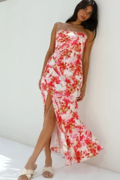 Cocktail Dresses|Brunch Dresses>Hello Molly Gardenia Strapless Maxi Dress Red