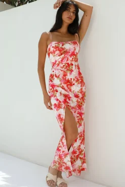 Cocktail Dresses|Brunch Dresses>Hello Molly Gardenia Strapless Maxi Dress Red