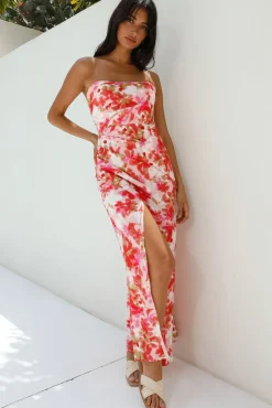 Cocktail Dresses|Brunch Dresses>Hello Molly Gardenia Strapless Maxi Dress Red