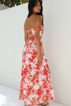 Cocktail Dresses|Brunch Dresses>Hello Molly Gardenia Strapless Maxi Dress Red