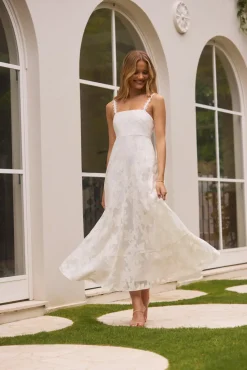 Cocktail Dresses|Date Night Dresses>Hello Molly Garden Romance Midi Dress White