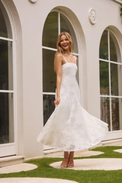 Cocktail Dresses|Date Night Dresses>Hello Molly Garden Romance Midi Dress White
