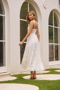 Cocktail Dresses|Date Night Dresses>Hello Molly Garden Romance Midi Dress White