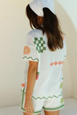Two-Piece Shorts Set>Hello Molly Garden Summer Linen Set Green