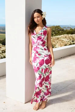 Cocktail Dresses|Summer Dresses>Hello Molly Garden Tour Satin Maxi Dress Pink
