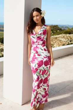 Cocktail Dresses|Summer Dresses>Hello Molly Garden Tour Satin Maxi Dress Pink