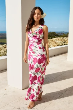 Cocktail Dresses|Summer Dresses>Hello Molly Garden Tour Satin Maxi Dress Pink