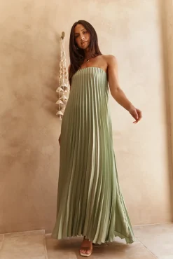 Wedding Guest Dresses|Cocktail Dresses>Hello Molly Gentle Journey Strapless Maxi Dress Sagegreen