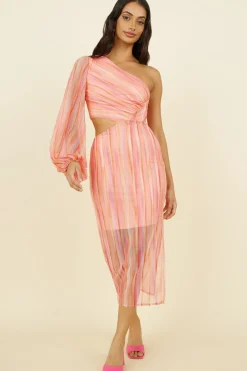 Spring Break Dresses|Long Sleeve Dresses>Hello Molly Getaway Car Midi Dress Pink