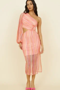 Spring Break Dresses|Long Sleeve Dresses>Hello Molly Getaway Car Midi Dress Pink