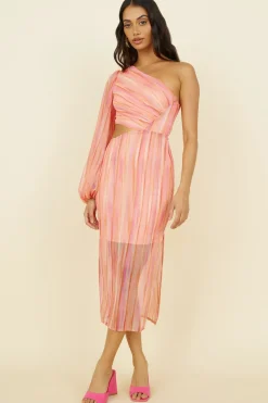 Spring Break Dresses|Long Sleeve Dresses>Hello Molly Getaway Car Midi Dress Pink