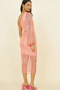 Spring Break Dresses|Long Sleeve Dresses>Hello Molly Getaway Car Midi Dress Pink