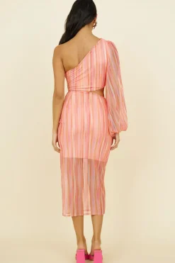 Spring Break Dresses|Long Sleeve Dresses>Hello Molly Getaway Car Midi Dress Pink