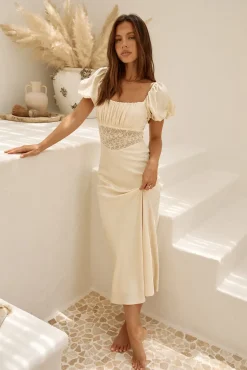 Wedding Guest Dresses|Cocktail Dresses>Hello Molly Gilded Daydreams Satin Maxi Dress Yellow