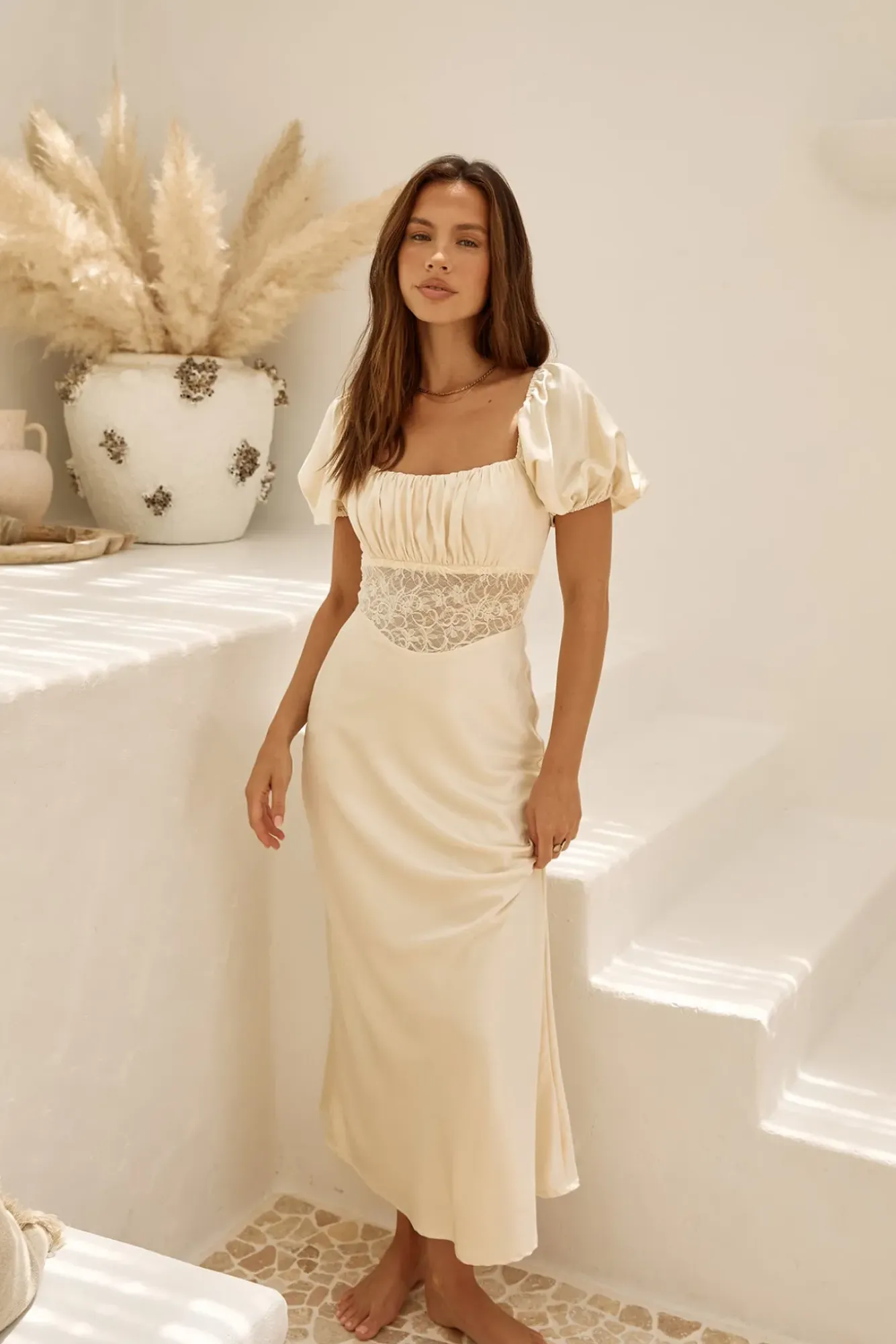 Wedding Guest Dresses|Cocktail Dresses>Hello Molly Gilded Daydreams Satin Maxi Dress Yellow