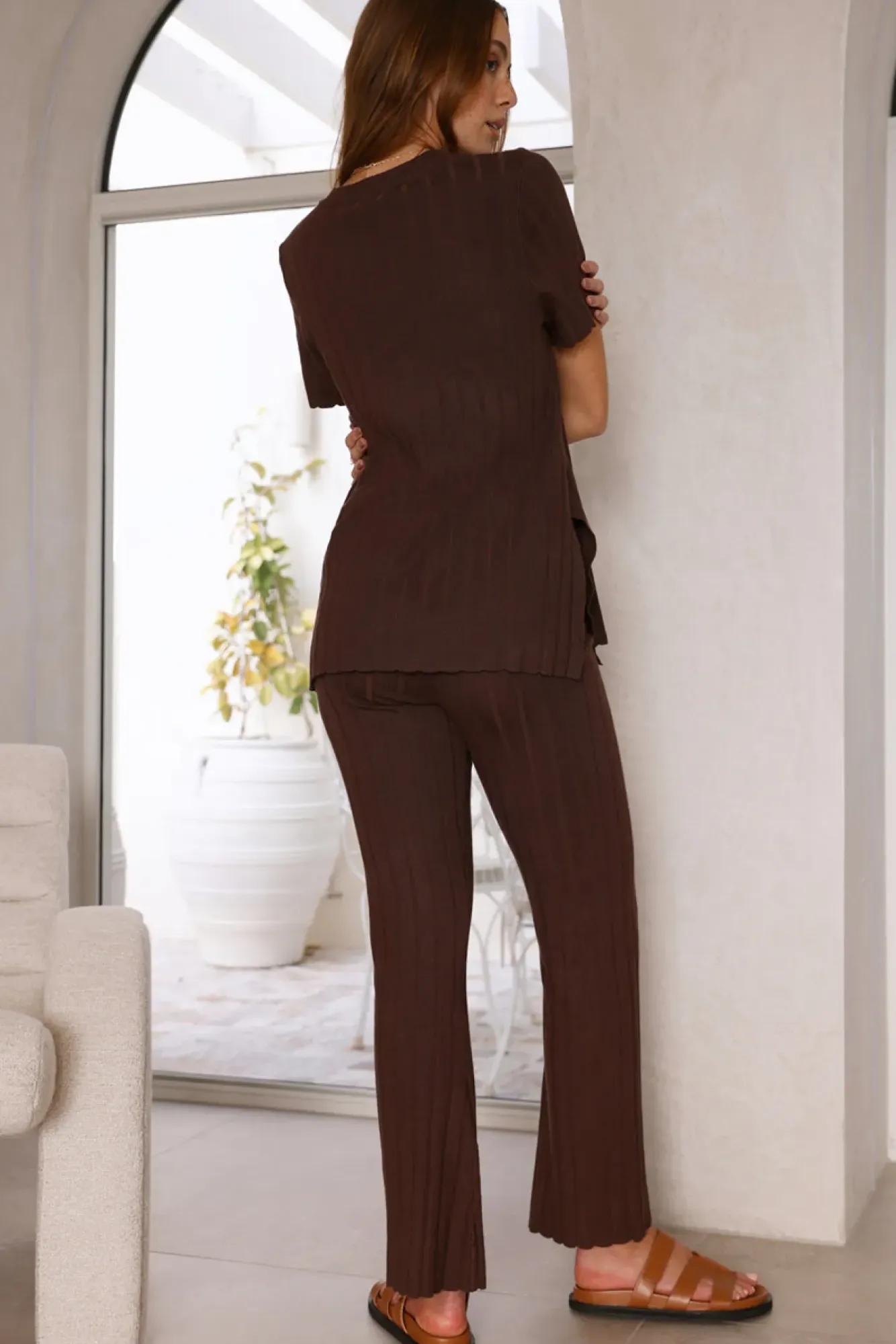 Pants|Two-Piece Pants Set>Hello Molly Giselle Knit Pants Brown