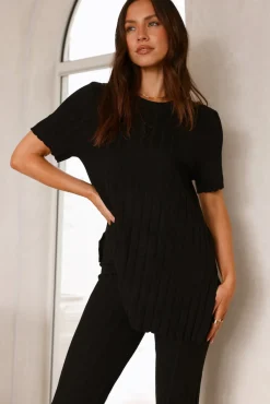 Cropped|Two-Piece Pants Set>Hello Molly Giselle Knit Top Black