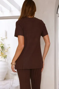 Cropped|Two-Piece Pants Set>Hello Molly Giselle Knit Top Brown