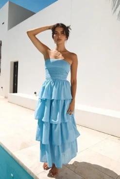 Wedding Guest Dresses|Cocktail Dresses>Hello Molly Glass Slipper Strapless Maxi Dress Blue