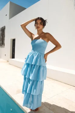 Wedding Guest Dresses|Cocktail Dresses>Hello Molly Glass Slipper Strapless Maxi Dress Blue