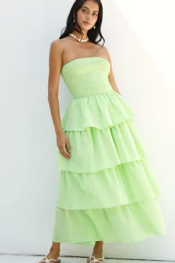 Cocktail Dresses|Vacation Dresses>Hello Molly Glass Slipper Strapless Maxi Dress Green