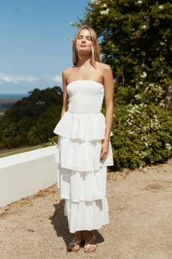 Cocktail Dresses|Vacation Dresses>Hello Molly Glass Slipper Strapless Maxi Dress White