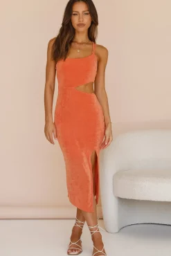 Date Night Dresses|Summer Dresses>Hello Molly Glassy Sky Midi Dress Orange