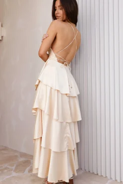 Wedding Guest Dresses|Cocktail Dresses>Hello Molly Golden Age Satin Maxi Dress Yellow