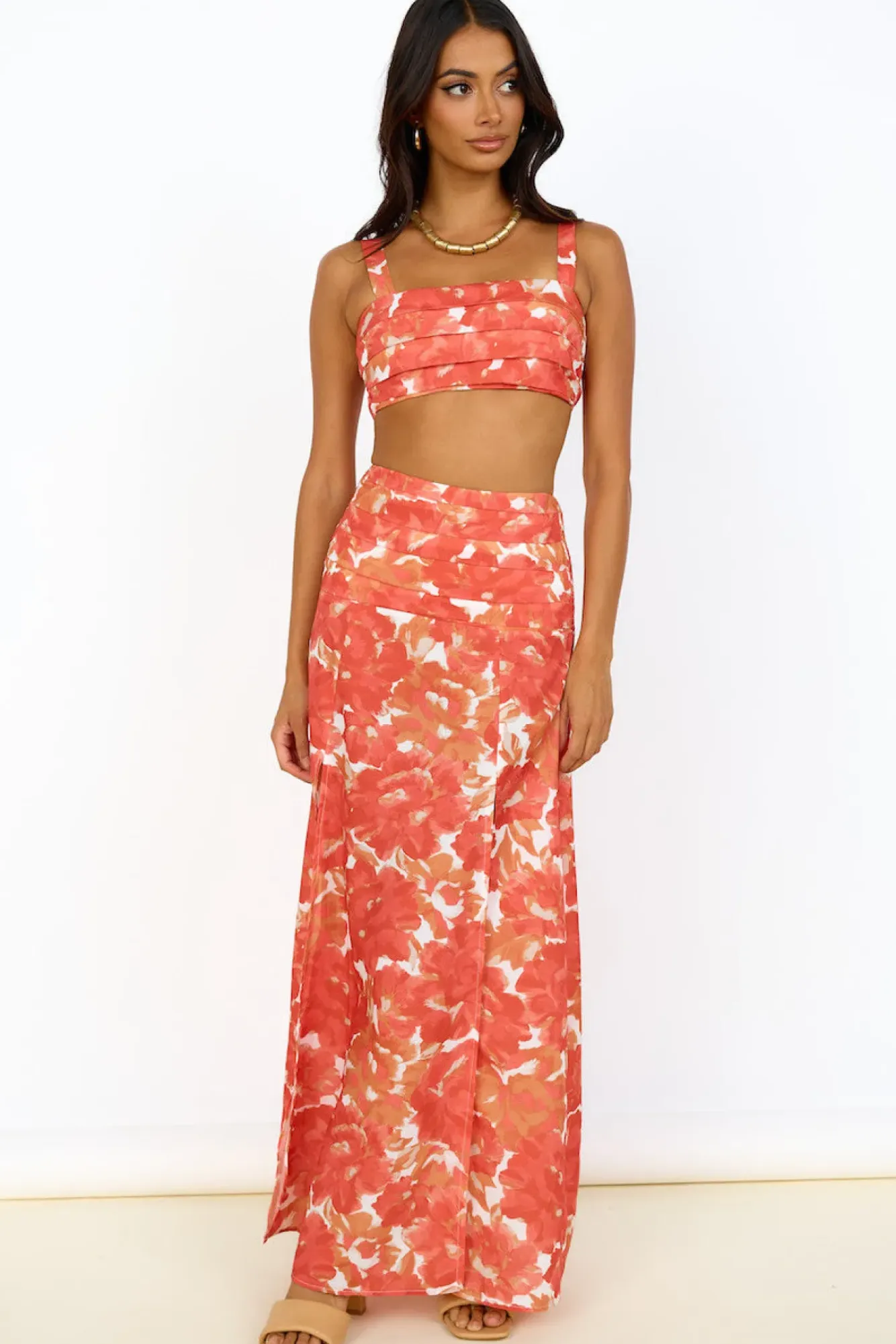 Skirts|Skirt And Top Sets>Hello Molly Golden Sunset Maxi Skirt Orange