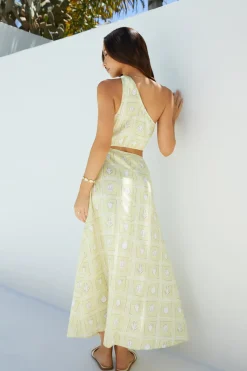 Vacation Dresses|Brunch Dresses>Hello Molly Golden Tides Midi Dress Yellow