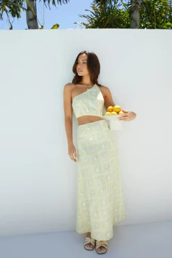 Vacation Dresses|Brunch Dresses>Hello Molly Golden Tides Midi Dress Yellow