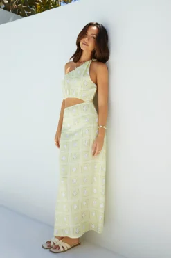 Vacation Dresses|Brunch Dresses>Hello Molly Golden Tides Midi Dress Yellow