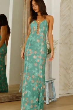 Cocktail Dresses|Spring Break Dresses>Hello Molly Green Oasis Halter Maxi Dress Green