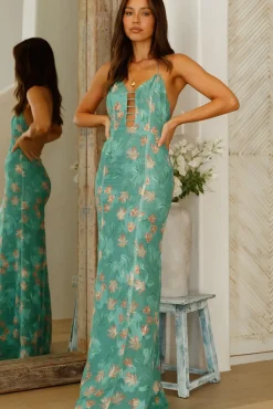 Cocktail Dresses|Spring Break Dresses>Hello Molly Green Oasis Halter Maxi Dress Green
