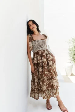 Wedding Guest Dresses|Vacation Dresses>SOFIE THE LABEL Gypsy Heart Maxi Dress Brown