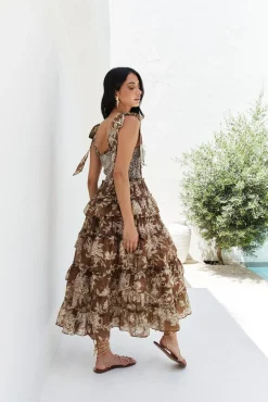 Wedding Guest Dresses|Vacation Dresses>SOFIE THE LABEL Gypsy Heart Maxi Dress Brown