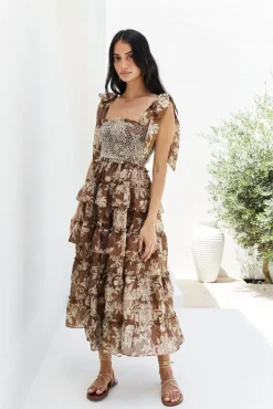 Wedding Guest Dresses|Vacation Dresses>SOFIE THE LABEL Gypsy Heart Maxi Dress Brown