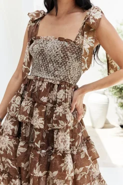 Wedding Guest Dresses|Vacation Dresses>SOFIE THE LABEL Gypsy Heart Maxi Dress Brown