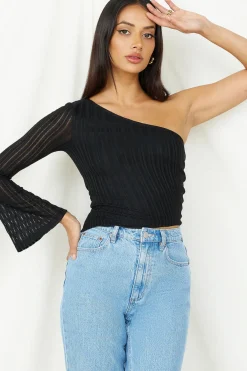 Long Sleeve|Cropped>Hello Molly Hand On My Heart Crop Top Black