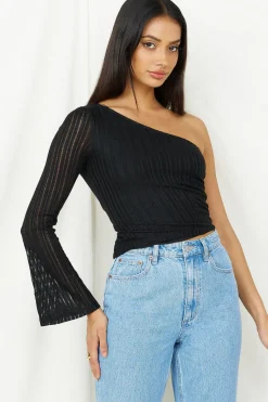 Long Sleeve|Cropped>Hello Molly Hand On My Heart Crop Top Black
